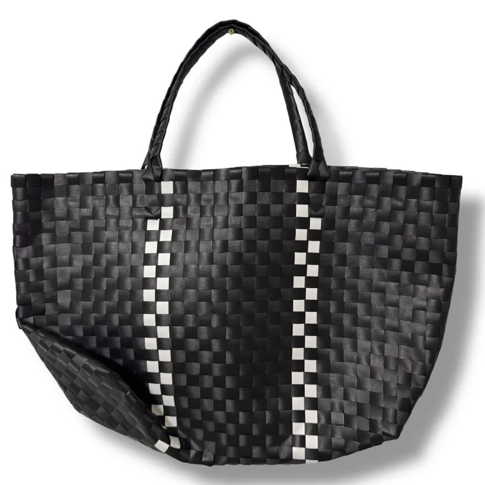 Kate Spade Large Woven Tote Black White Checkered Coastal Clean Girl Style